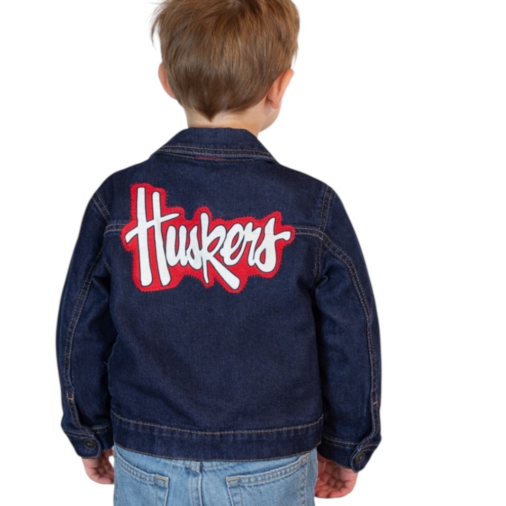 Nebraska Huskers Denim Jacket‎ Dark Wash Blue Jean Trucker Size 5